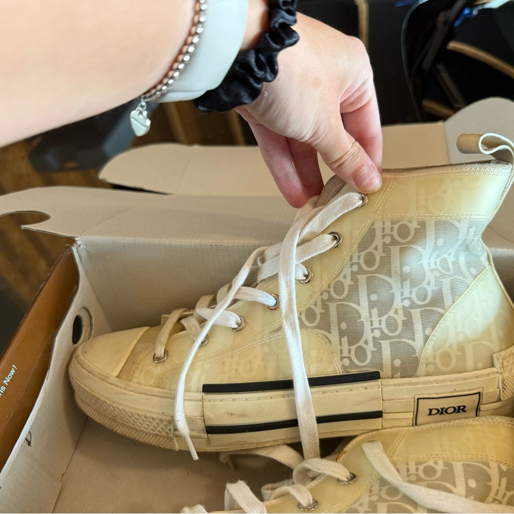 Dior High-Top Sneakers in Beige and Off-White
